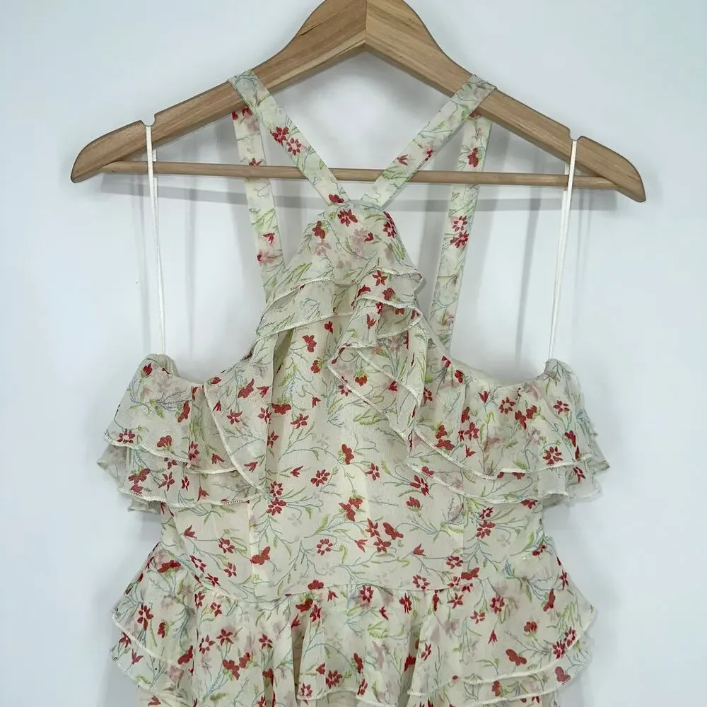 NWT Urban Outfitters Sacramento Tiered Ruffle Halter Midi Dress Floral Boho - Picture 6 of 13